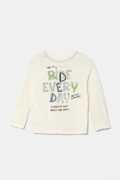 United Colors of Benetton longsleeve din bumbac pentru copii culoarea bej, cu imprimeu, 35RYG10I6