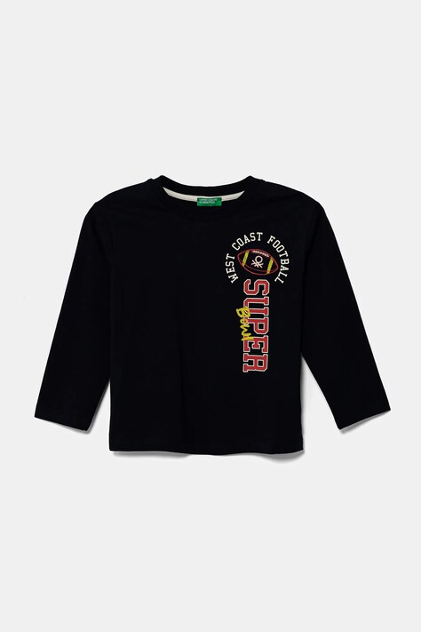 United Colors of Benetton longsleeve bawełniany dziecięcy kolor granatowy z nadrukiem 35RYG10I6