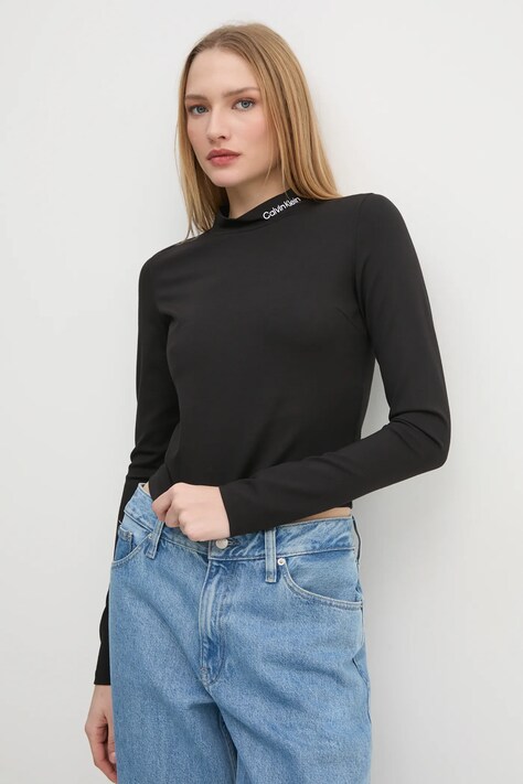 Calvin Klein Jeans longsleeve femei, culoarea negru, cu turtleneck, J20J224763