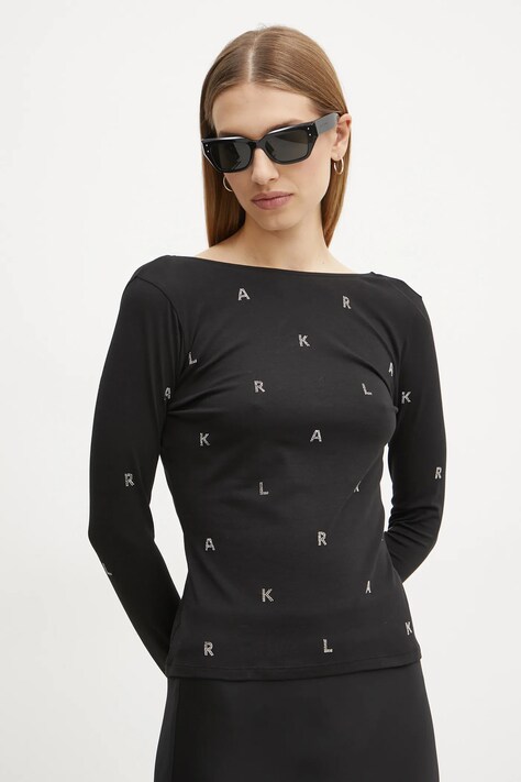 Karl Lagerfeld longsleeve femei, culoarea negru, cu spate descoperit, A1W17075