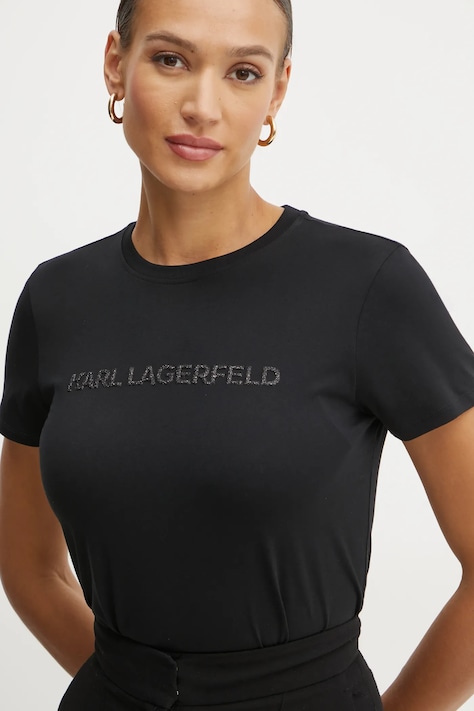 Karl Lagerfeld tricou din bumbac femei, culoarea negru, A1W17076