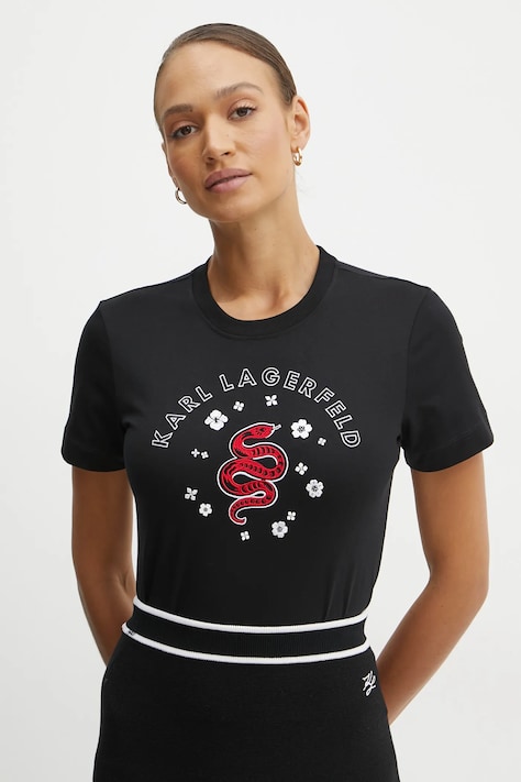 Karl Lagerfeld tricou din bumbac femei, culoarea negru, A1W17090