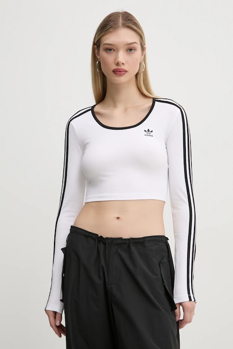 adidas Originals longsleeve 3S LS CROP femei, culoarea alb, JD4625