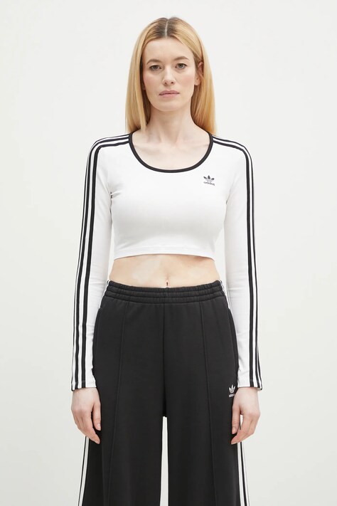 adidas Originals camicia a maniche lunghe 3S LS CROP donna colore bianco JD4625