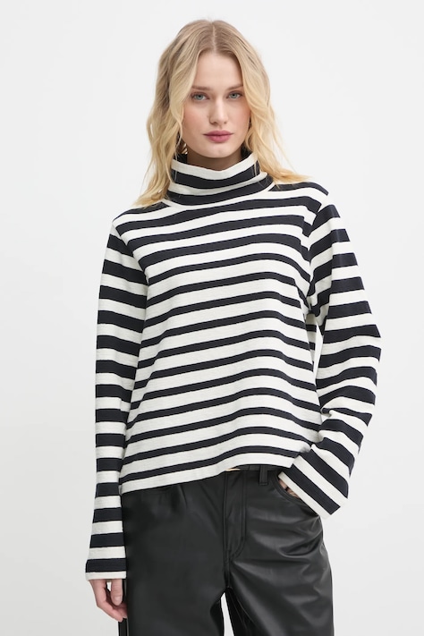 Marc O'Polo pamut hosszúujjú félgarbó nyakú, sötétkék, 500204052059