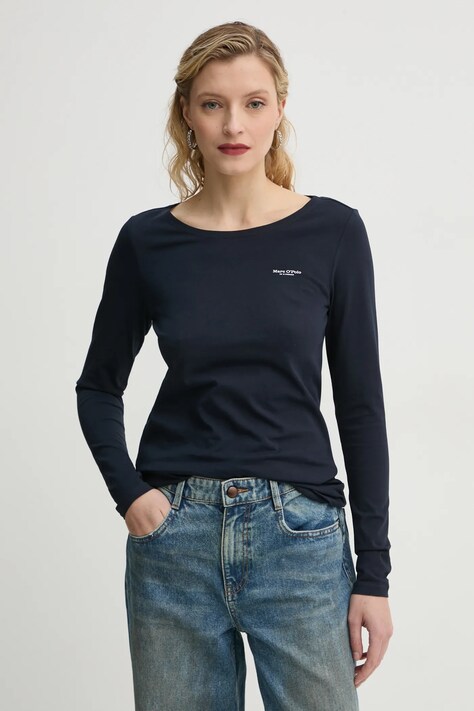 Pamučna majica dugih rukava Marc O'Polo boja: tamno plava, 500218352007