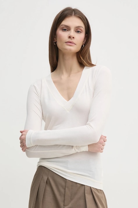 Sisley camicia a maniche lunghe donna colore beige 33FEL400V