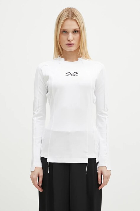 VETEMENTS camicia a maniche lunghe Oval Logo Cut-Up donna colore bianco UA66LS600W