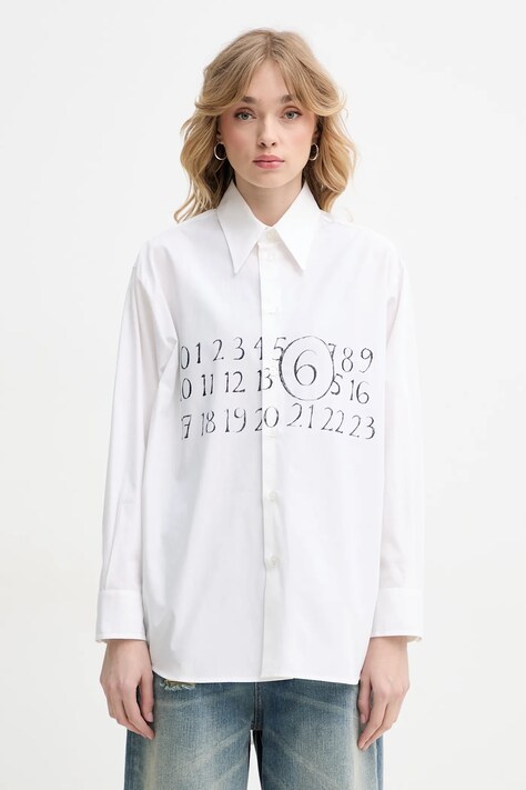 MM6 Maison Margiela cămașă din bumbac femei, culoarea bej, cu guler clasic, relaxed, S52DT0047.M35152