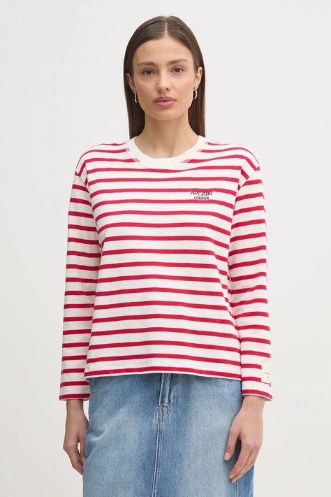 Бавовняний лонгслів Pepe Jeans RIO колір червоний PL506018