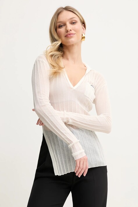 Pinko bluzka damska kolor beżowy w pasy 105151 A2LS