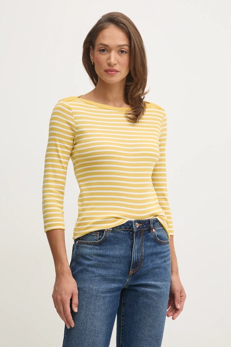 United Colors of Benetton longsleeve din bumbac culoarea galben, 30YSD109W
