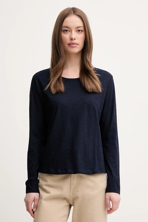 United Colors of Benetton longsleeve din bumbac culoarea bleumarin, 3BVXD109G