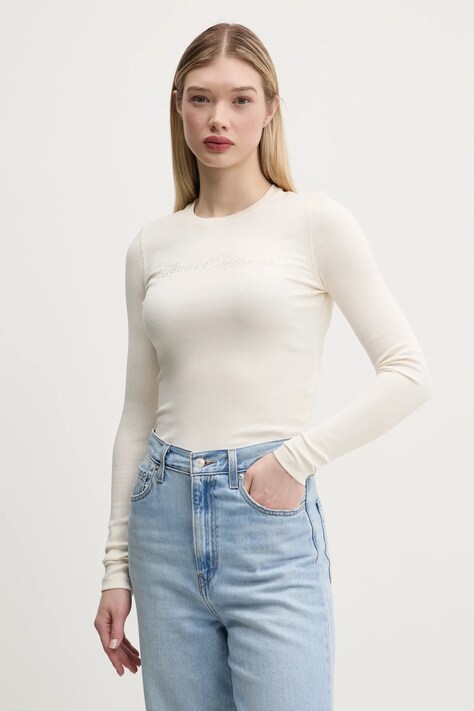 Tričko s dlouhým rukávem Guess Originals béžová barva, W5RP40 KA0H1