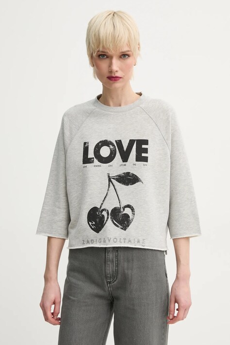 ZADIG&VOLTAIRE bluza femei, culoarea gri, cu imprimeu, JWSS01618