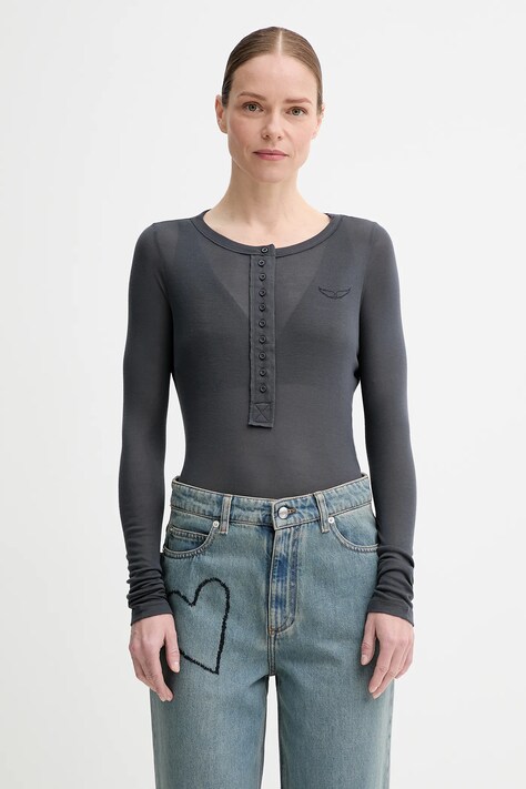 ZADIG&VOLTAIRE top a maniche lunghe in cotone colore grigio JWTS02690