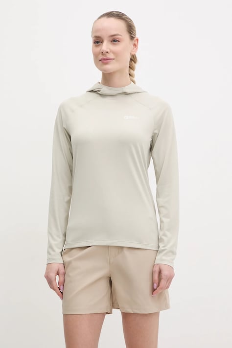 Venkovní mikina Jack Wolfskin Prelight Swift dámská, béžová barva, s kapucí, hladká, A63802