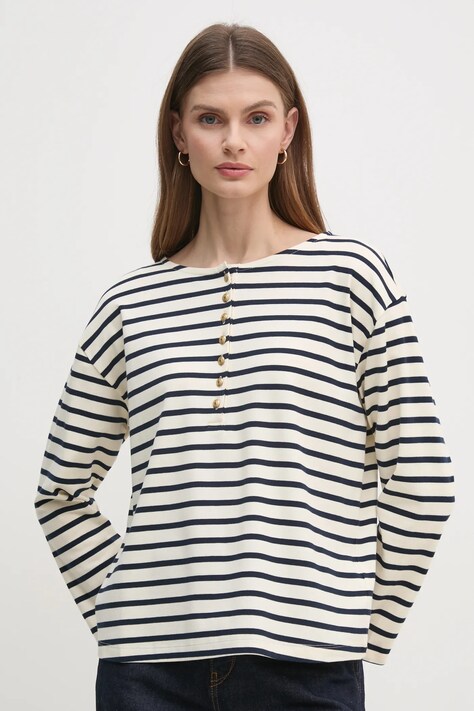 Bavlněné tričko s dlouhým rukávem Tommy Hilfiger béžová barva, WW0WW45437
