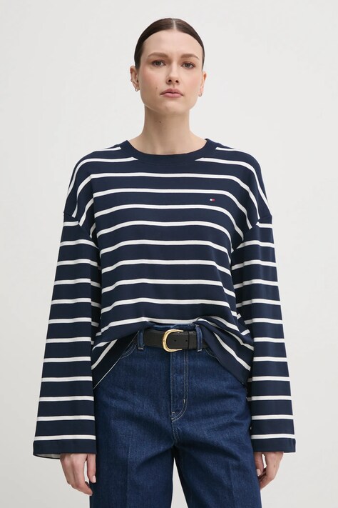 Tommy Hilfiger longsleeve din bumbac culoarea albastru marin, WW0WW45519