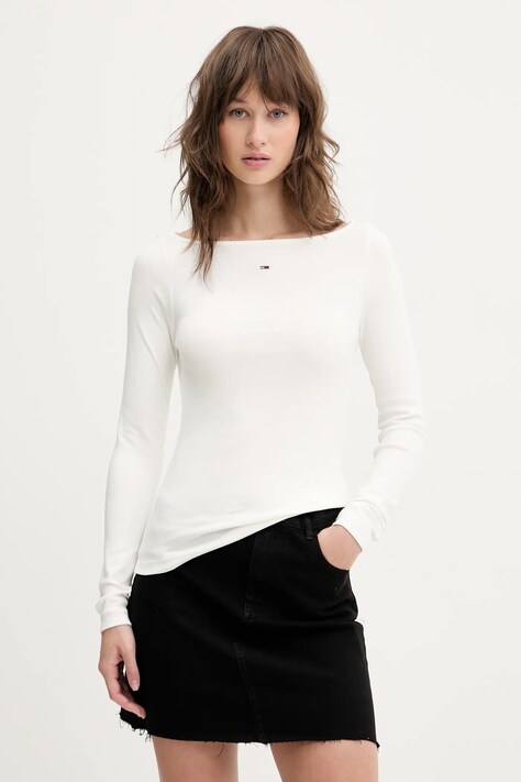 Tričko s dlouhým rukávem Tommy Jeans bílá barva, DW0DW21350