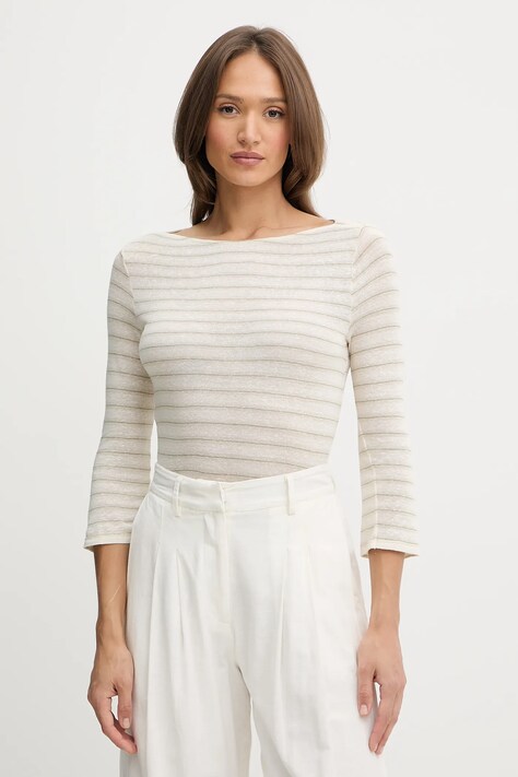 United Colors of Benetton longsleeve din amestec de in culoarea bej, 38O0D109X