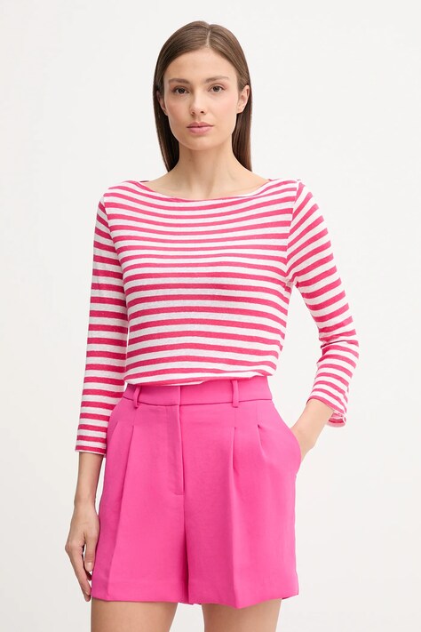 United Colors of Benetton longsleeve z domieszką lnu kolor różowy 38O0D109X