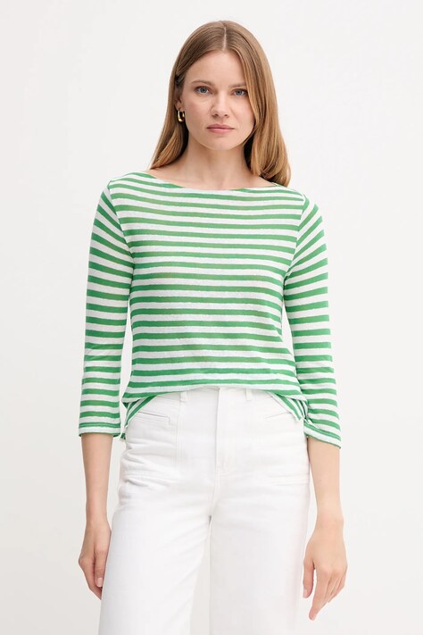 United Colors of Benetton longsleeve z domieszką lnu kolor zielony 38O0D109X