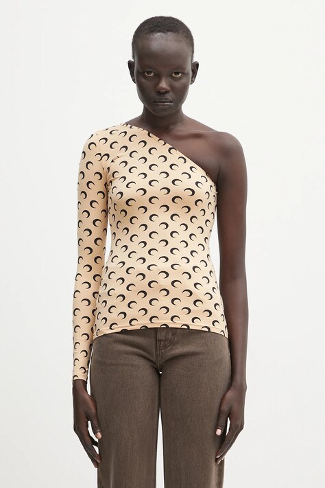 Marine Serre blouse Recycled Moon Jersey SS Asymmetric women's beige color patterned WTS014A.CJER0001