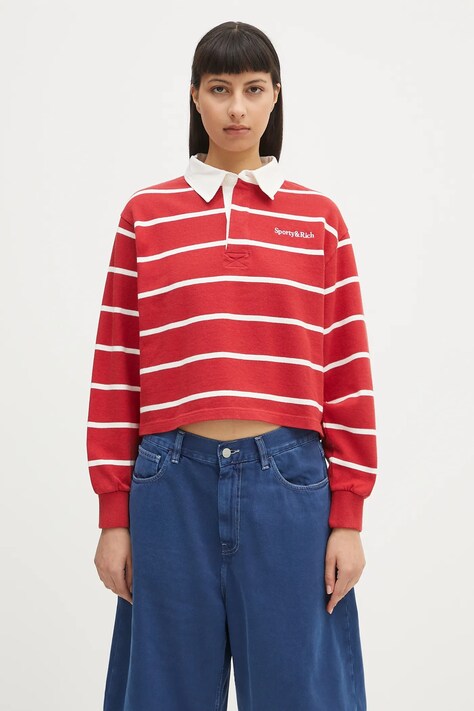 Sporty & Rich cotton sweatshirt Serif Logo Cropped Rugby Polo red color patterned ST008606300RE33