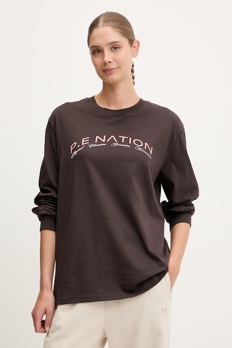P.E Nation longsleeve din bumbac Volume culoarea maro, 252L178