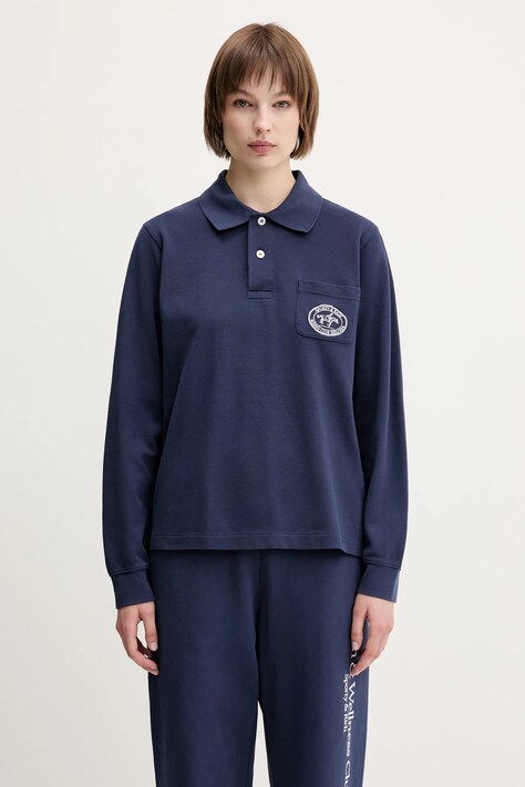 Памучна блуза с дълги ръкави Sporty & Rich Riding Club Longsleeve Pique Polo в тъмносиньо TO086612244BL106