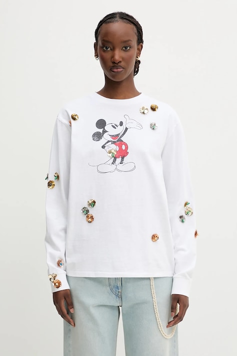 Top a maniche lunghe in cotone Coperni x Disney Mickey Long-Sleeved colore bianco DJS157SFF5037