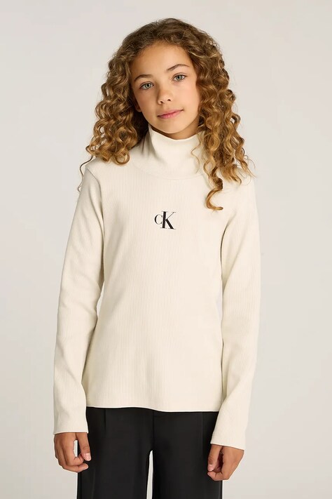 Детска блуза с дълги ръкави Calvin Klein Jeans в бежово с поло IG0IG02808