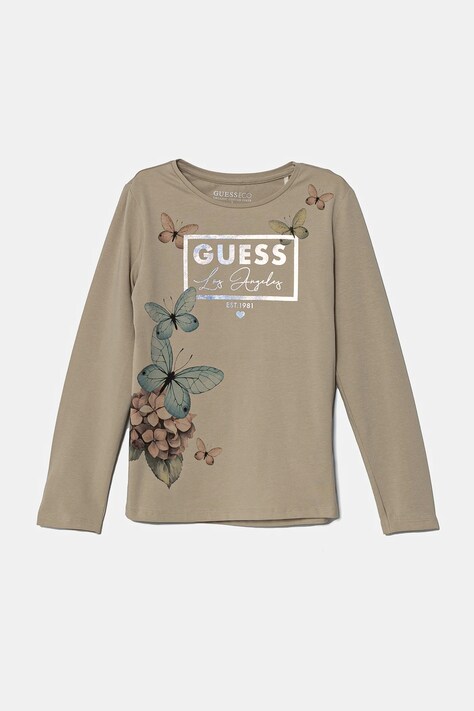Dětské tričko s dlouhým rukávem Guess šedá barva, J5RI34 K6YW4
