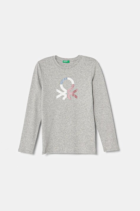 Dětské bavlněné tričko s dlouhým rukávem United Colors of Benetton šedá barva, 3I9WC10MY