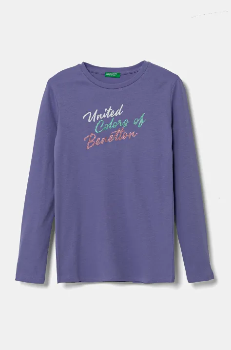 United Colors of Benetton longsleeve din bumbac pentru copii culoarea violet, 3I9WC10MY