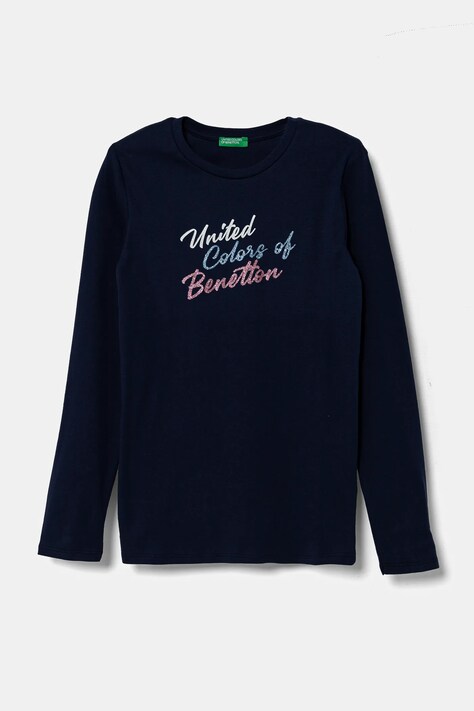 Хлопковый детский лонгслив United Colors of Benetton цвет синий 3I9WC10MY