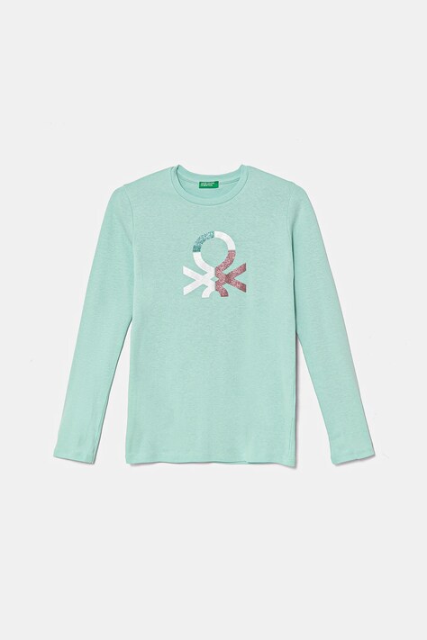 Dětské bavlněné tričko s dlouhým rukávem United Colors of Benetton zelená barva, 3I9WC10MY