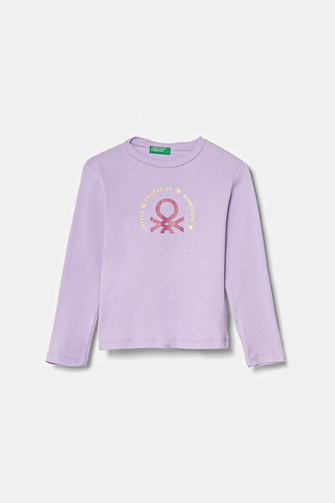 Dětské bavlněné tričko s dlouhým rukávem United Colors of Benetton fialová barva, 3I9WG10HV