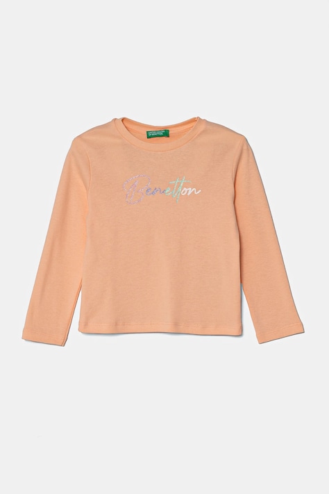 United Colors of Benetton longsleeve din bumbac pentru copii culoarea portocaliu, 3I9WG10HV