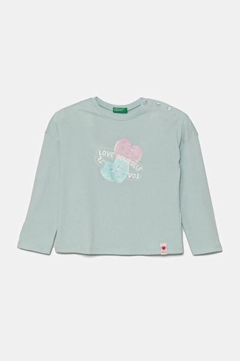 Dětské bavlněné tričko s dlouhým rukávem United Colors of Benetton tyrkysová barva, 3I1XG10IL