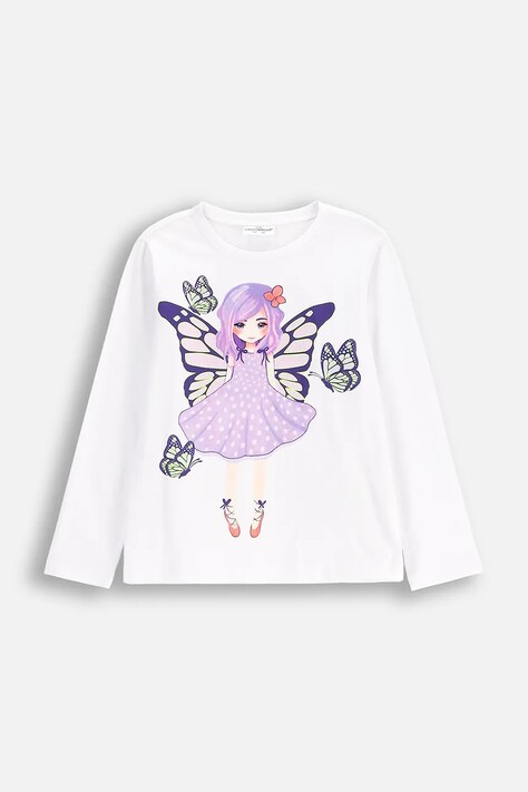 Детска блуза с дълги ръкави Coccodrillo в бяло EVERYDAY GIRL