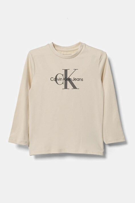 Dětské tričko s dlouhým rukávem Calvin Klein Jeans béžová barva, IN0IN00005