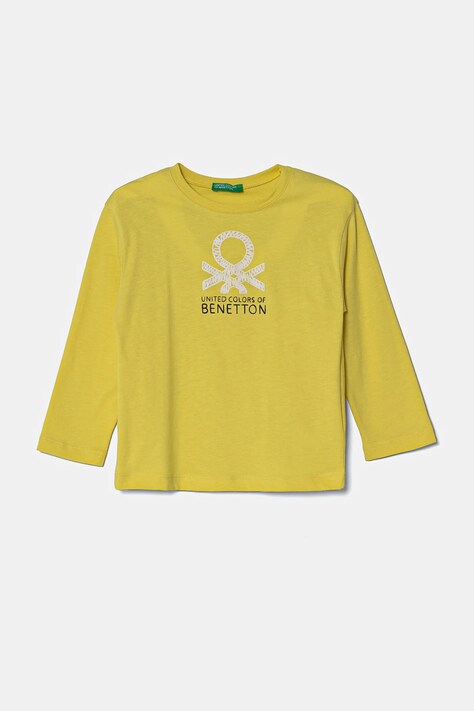 Detská bavlnená košeľa s dlhým rukávom United Colors of Benetton žltá farba, 3I1XG10HS