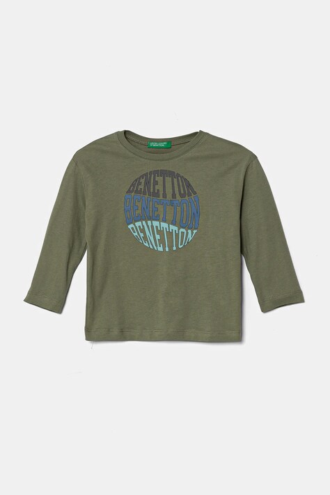 Dětské bavlněné tričko s dlouhým rukávem United Colors of Benetton zelená barva, 3I1XG10HS