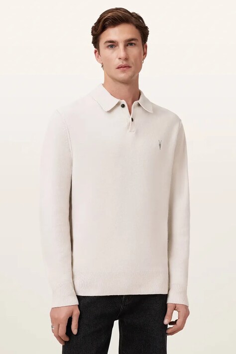 AllSaints sweter męski z wiskozą STATTEN beżowy M038KA