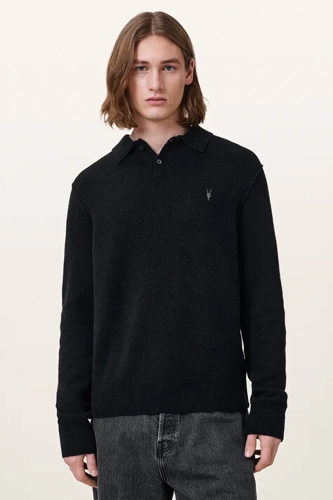 AllSaints sweter męski z wiskozą STATTEN czarny M038KA