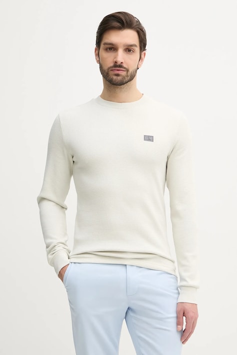 Bavlnené tričko s dlhým rukávom Calvin Klein Jeans béžová farba, jednofarebné, J30J327117