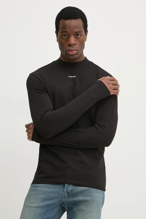 Calvin Klein longsleeve barbati, culoarea negru, neted, K10K113792