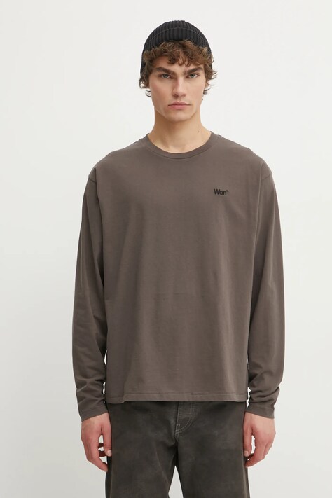 Won Hundred longsleeve din bumbac culoarea maro, cu imprimeu, 3417-12063